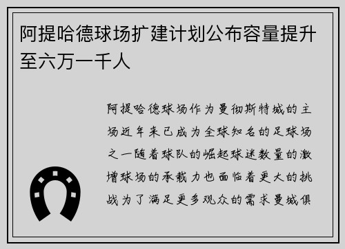 阿提哈德球场扩建计划公布容量提升至六万一千人
